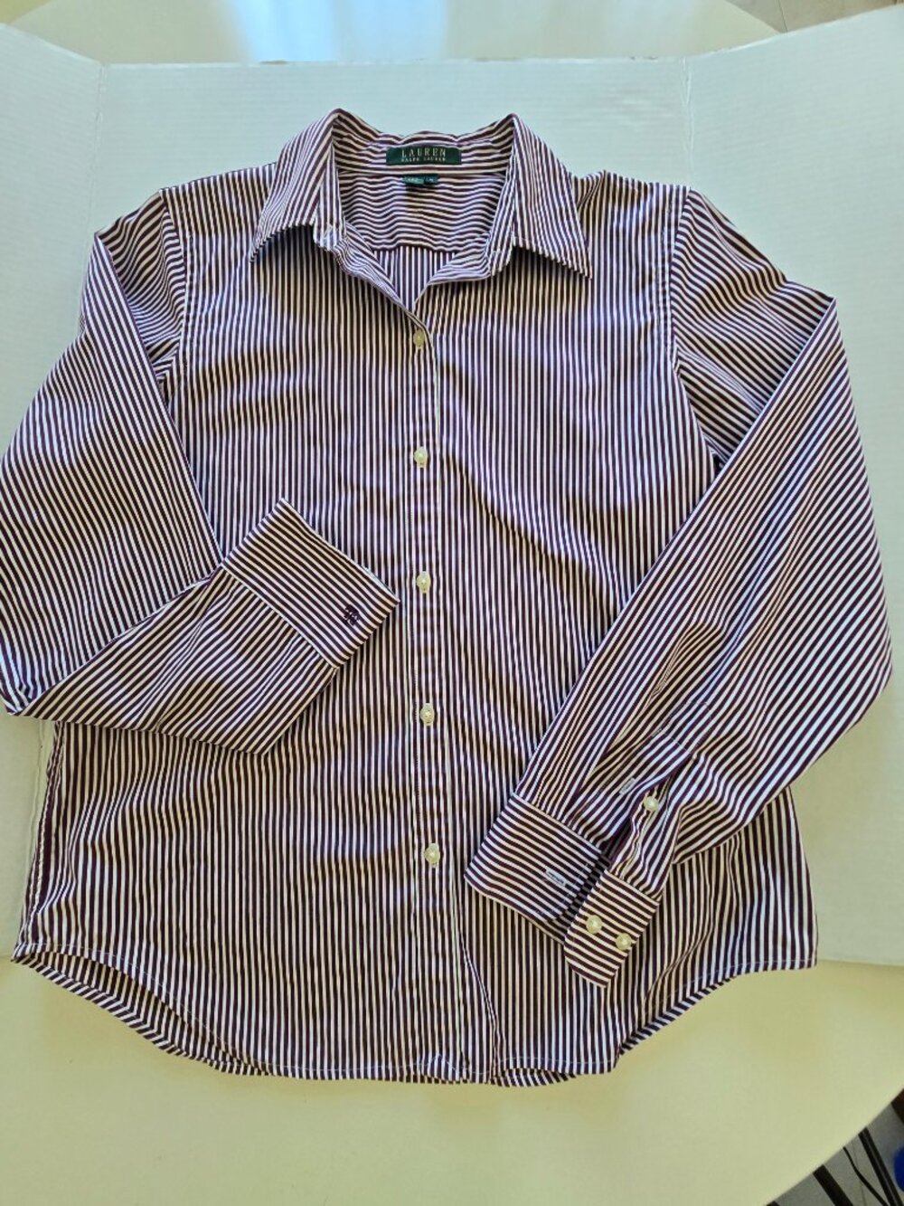Lauren Ralph Lauren Burgundy Stiped Long Sleeve Button-down Shirt Medium
